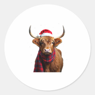 Boho Xmas Christmas Highland Cow T-Shirt (1) Classic Round Sticker