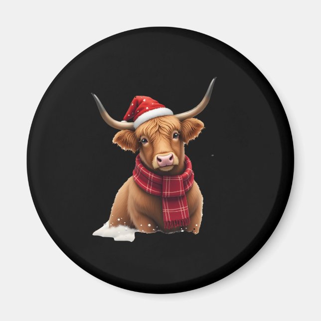 Boho Xmas Christmas Highland Cow T-Shirt (1) Magnet (Front)