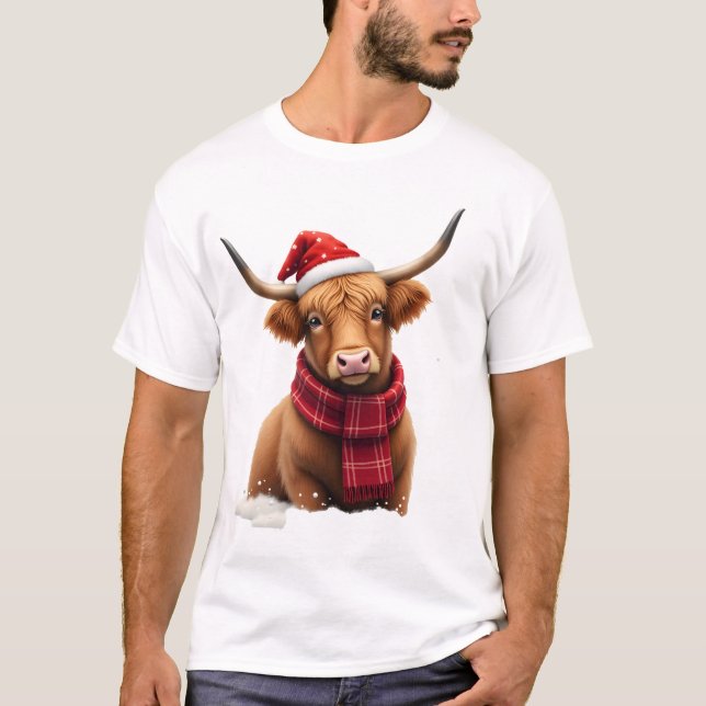 Boho Xmas Christmas Highland Cow T-Shirt (1).png (Front)