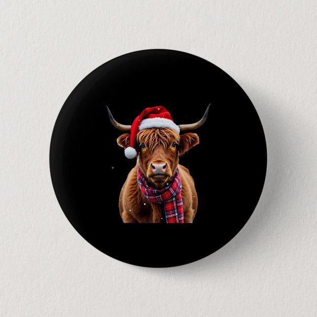 Boho Xmas Christmas Highland Cow T-Shirt (2) Button (Front)