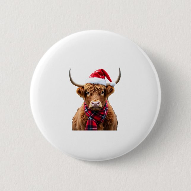 Boho Xmas Christmas Highland Cow T-Shirt (2) Button (Front)