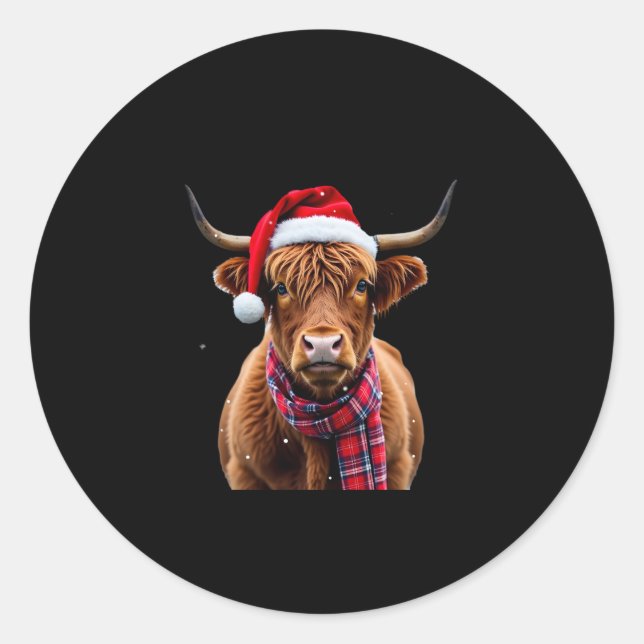 Boho Xmas Christmas Highland Cow T-Shirt (2) Classic Round Sticker (Front)