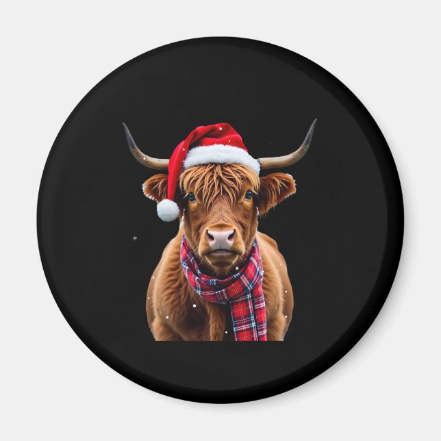 Boho Xmas Christmas Highland Cow T-Shirt (2) Magnet (Front)