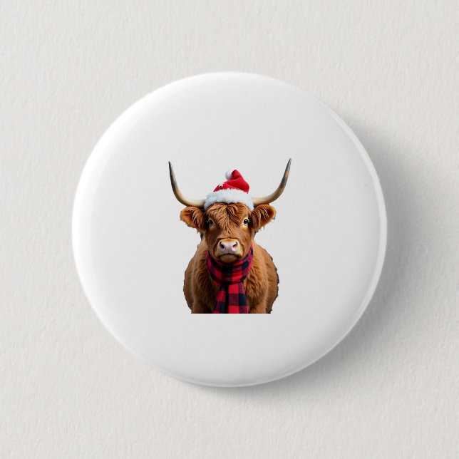 Boho Xmas Christmas Highland Cow T-Shirt (3) Button (Front)