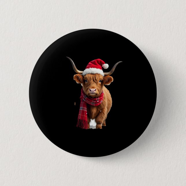 Boho Xmas Christmas Highland Cow T-Shirt (3) Button (Front)
