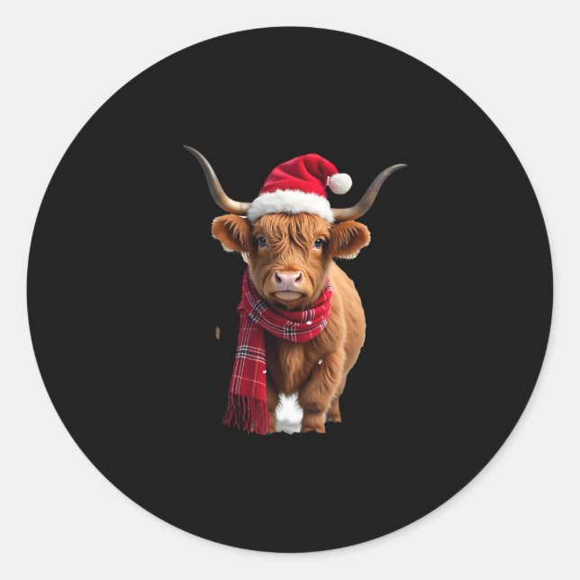 Boho Xmas Christmas Highland Cow T-Shirt (3) Classic Round Sticker (Front)
