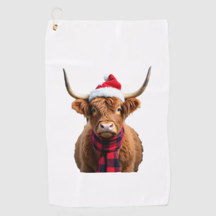 Boho Xmas Christmas Highland Cow T-Shirt (3) Golf Towel