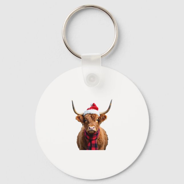 Boho Xmas Christmas Highland Cow T-Shirt (3) Keychain (Front)