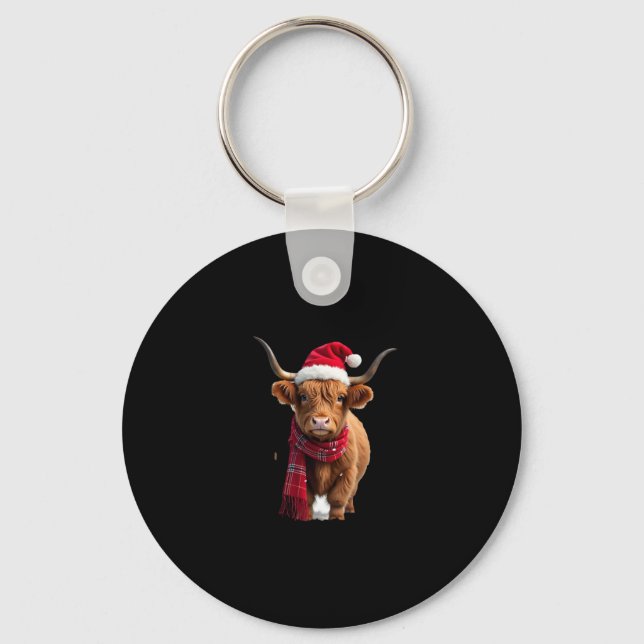 Boho Xmas Christmas Highland Cow T-Shirt (3) Keychain (Front)