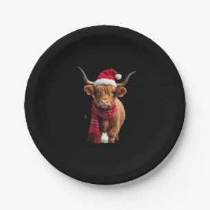 Boho Xmas Christmas Highland Cow T-Shirt (3) Paper Plates