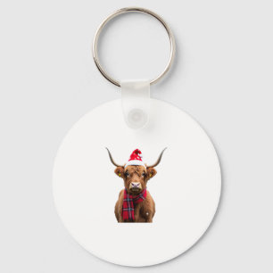 Boho Xmas Christmas Highland Cow T-Shirt (4) Keychain