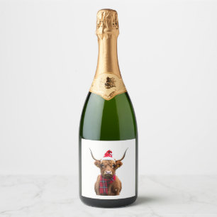 Boho Xmas Christmas Highland Cow T-Shirt (4) Sparkling Wine Label