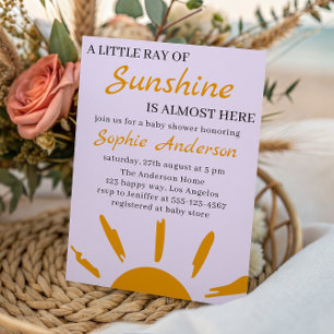 Boho Yellow A Little Ray of Sunshine Baby Shower Invitation