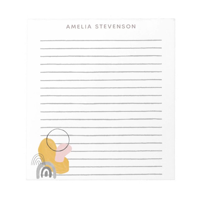 Boho Yellow Abstract Shapes Personalized Lined Notepad (Front)