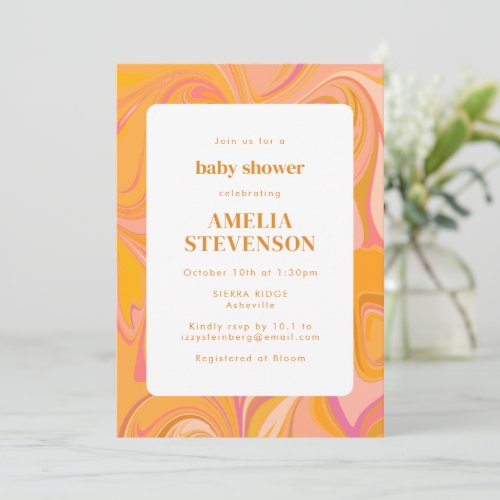 Boho Yellow and Pink Marble Unique Baby Shower Invitation
