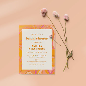 Boho Yellow And Pink Marble Unique Bridal Shower Invitation by JuneJournal at Zazzle