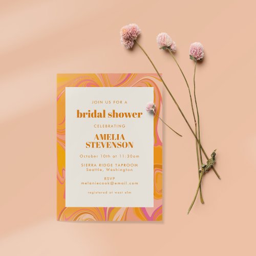 Boho Yellow and Pink Marble Unique Bridal Shower Invitation