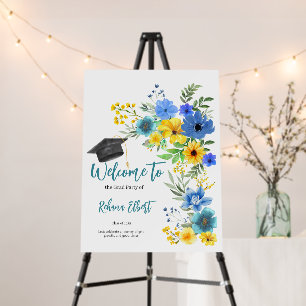 Boho Yellow & Blue Floral Graduation Invitation Foam Board