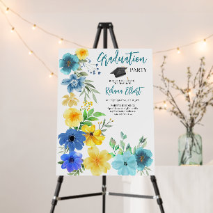 Boho Yellow & Blue Floral Graduation Invitation Foam Board