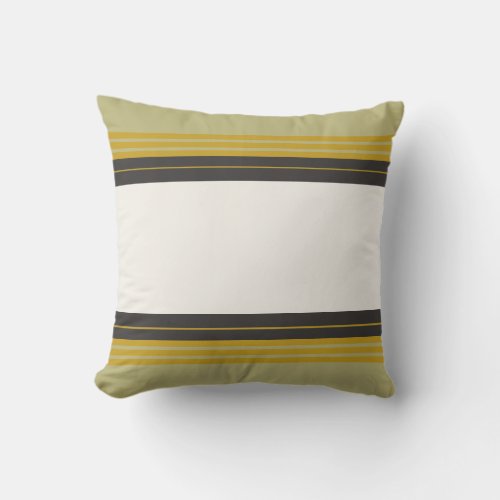 Boho Yellow Brown White Stripes Indoor  Outdoor Throw Pillow