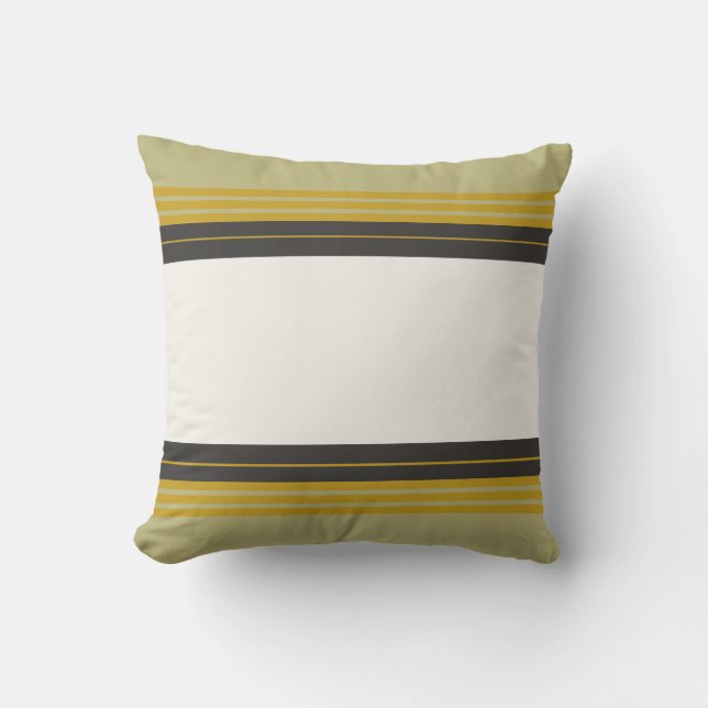 Boho Yellow Brown White Stripes Indoor / Outdoor Throw Pillow (Front)