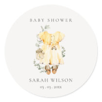 Boho Yellow Dress Shoes Foliage Girl Baby Shower Classic Round Sticker