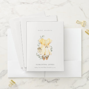 Boho Yellow Dress Shoes Foliage Girl Baby Shower Pocket Folder