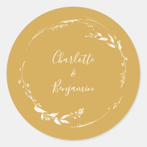 Boho Yellow Floral Wreath Calligraphy Personalized Classic Round Sticker