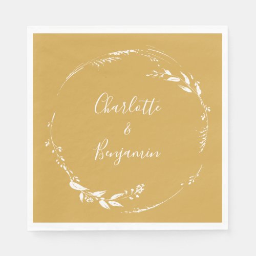 Boho Yellow Floral Wreath Calligraphy Personalized Napkins