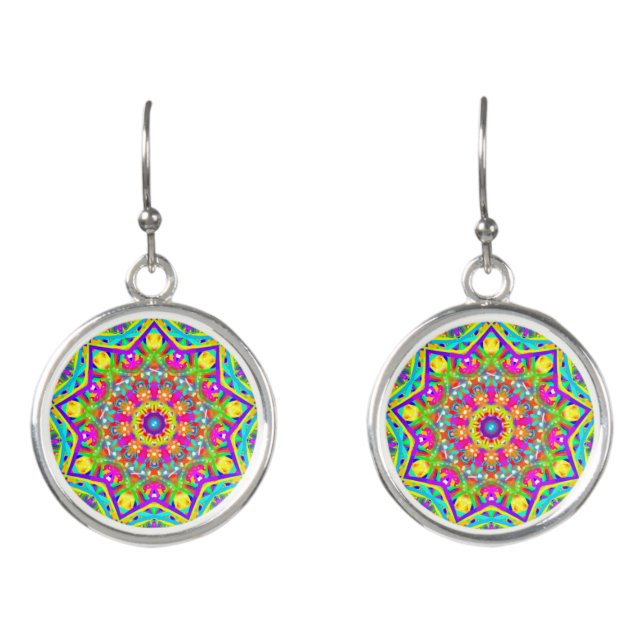 Boho Yellow Flower Star Mandala Earrings (Front)