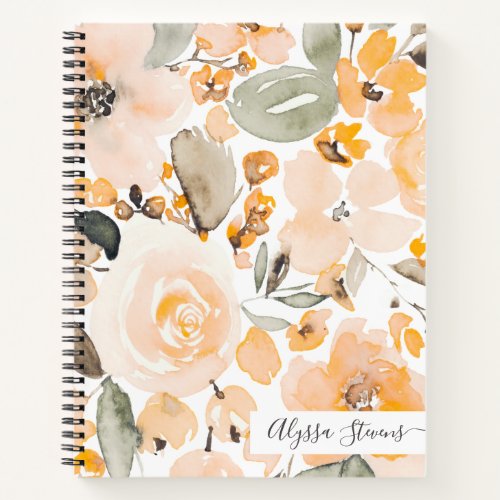 Boho yellow flowers floral watercolor pattern notebook