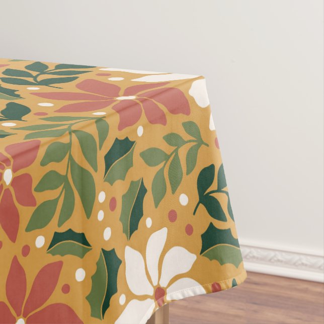 Boho Yellow Green Red Floral Christmas Holiday  Tablecloth (In Situ)