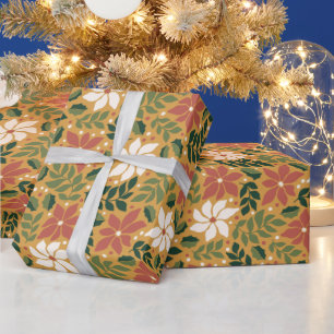 Boho Yellow Green Red Floral Christmas Holiday  Wrapping Paper