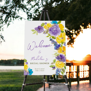 Boho yellow lavender floral bridal shower welcome foam board