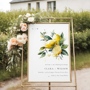 Boho Yellow Lemon Garden Wedding Monogram Welcome Foam Board
