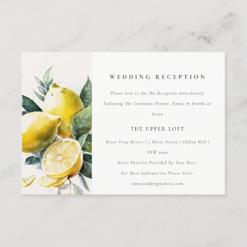 Boho Yellow Lemon Garden Wedding Reception Enclosure Card