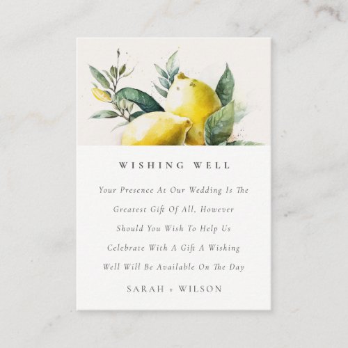 Boho Yellow Lemon Garden Wedding Wishing Well Enclosure Card