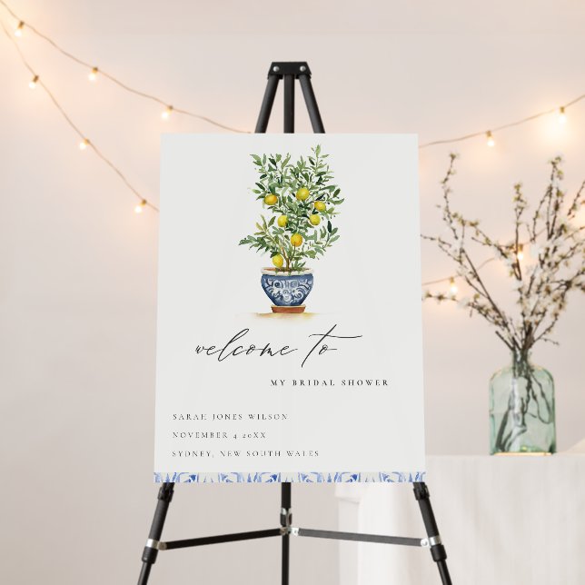 Boho Yellow Lemon Tree Bridal Shower Welcome Foam Board (In Situ (Stand))