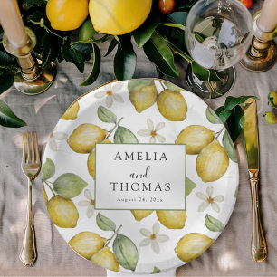 Boho Yellow Lemons Wedding Paper Plates