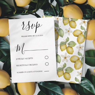 Boho Yellow Lemons Wedding RSVP Card