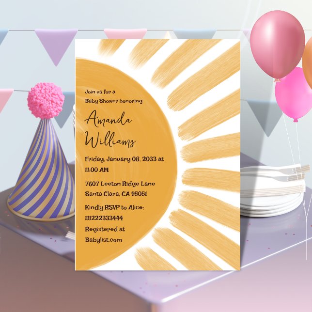 Boho  Yellow Little Ray of Sunshine Baby Shower Invitation (Creator Uploaded)