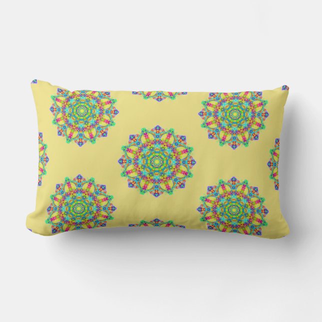 Boho Yellow Mandala Pattern Lumbar Pillow (Front)