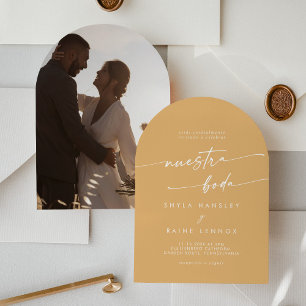 Boho Yellow Marigold Photo Arch Spanish Wedding Invitation