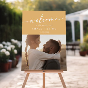 Boho Yellow Marigold Photo Wedding Welcome Sign