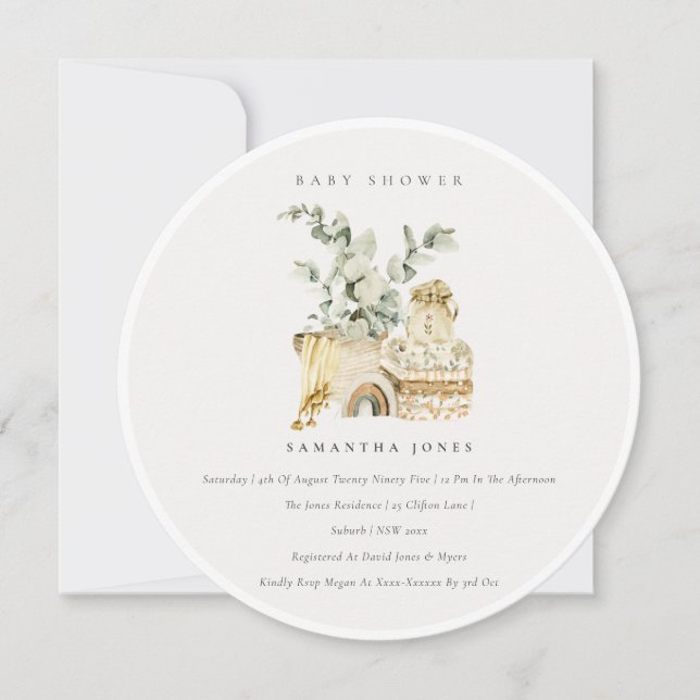 Boho Yellow Nursery Foliage Baby Shower Invite (Front)