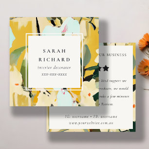 Boho Yellow Ochre Painted Floral Review Request Square Business Card
