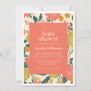 Boho Yellow Orange Botanical Flowers Baby Shower Invitation