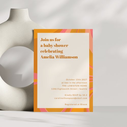 Boho Yellow Orange Pink Marble Baby Shower Invitation