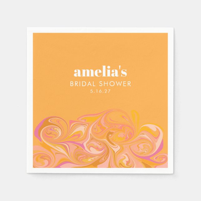 Boho Yellow Pink Marble Custom Bridal Shower Name Napkins (Front)