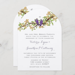 Boho Yellow Purple Bird Arch Shape Wedding Invitation